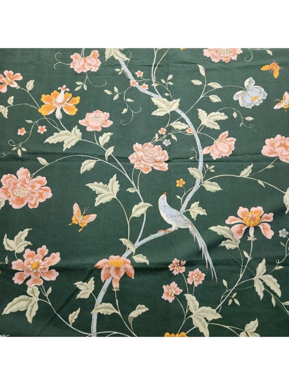 Vintage Fieldcrest Empress Garden Geen Bird Floral Flat Twin Sheet